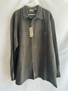 Natural Issue Big & Tall Faux Suede Button Front Shirt Dark Olive 3XLT NWT